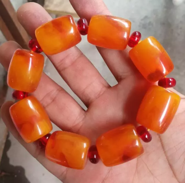 Chinese Natural Beeswax Bracelet Old Amber Beads Bracelet
