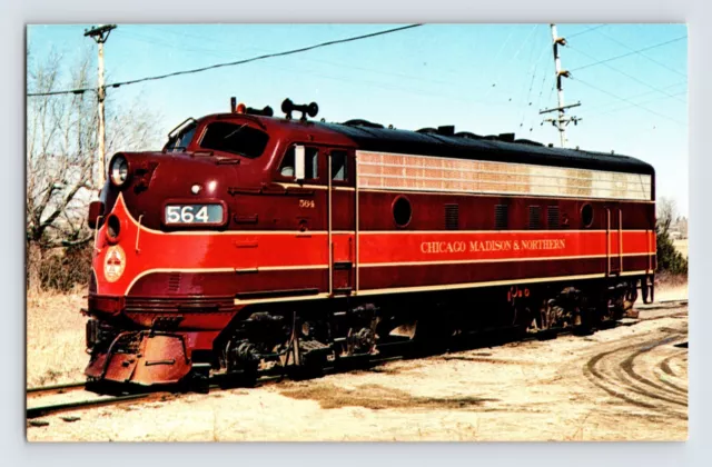 Postcard Railroad Train Chicago Madison Northern EMD F7 Monroe WI 1980s Chrome