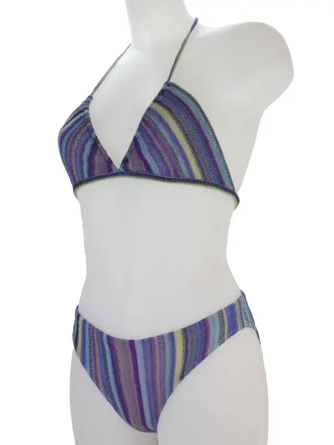 Missoni Bikini Purple Knit Two Piece Striped Triangle Full Cover Brief UK 8 I40