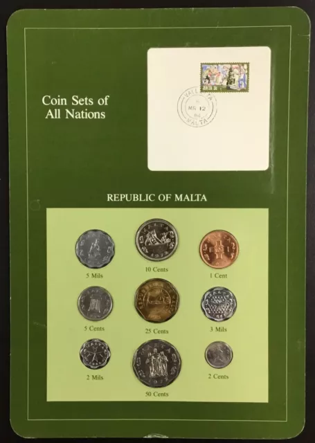 Coin Sets of All Nations Republic of Malta   1972-1982.  BU