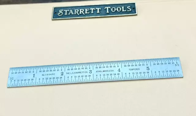 STARRETT No.C604RE-6  6” Long Spring-Tempered Steel Rule With Inch Graduations.