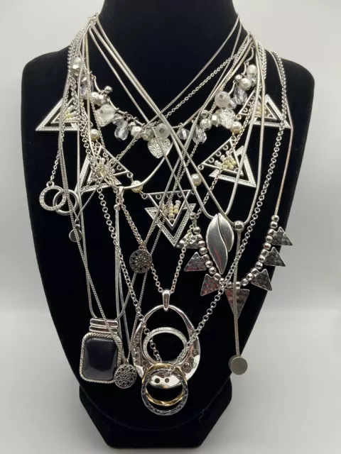 X 11 Silver Tone Necklaces With A Selection Of Pendants, Bundle Job Lot