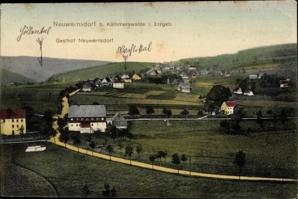 Ak Neuwernsdorf Neuhausen im Erzgebirge, Gasthof, Ortsansicht - 3421976