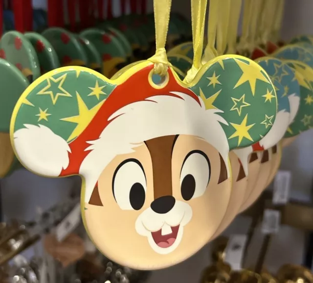 Disney Parks Chip & Dale Ceramic Mickey Mouse Icon Ornament NWT Holiday