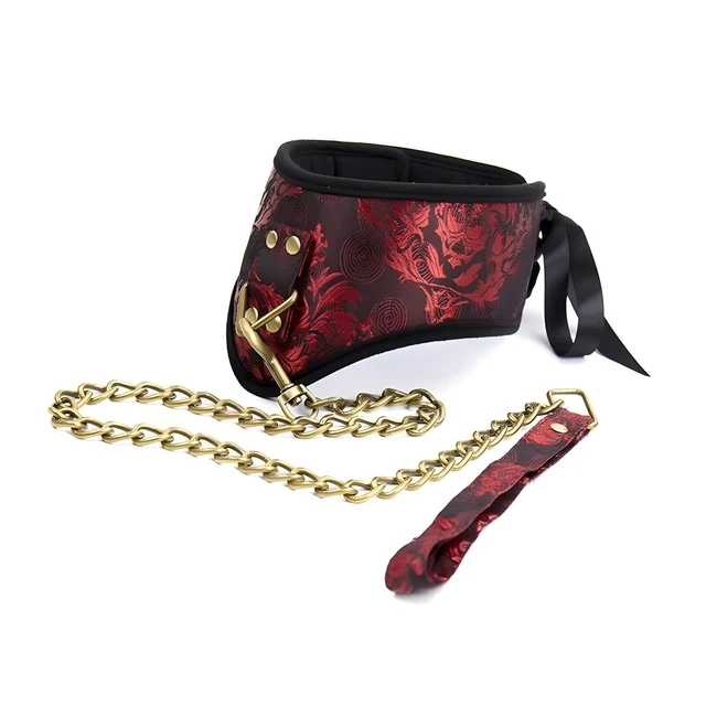 Collare con guinzaglio collana collari SM bondage lacci rosso nero BDSM