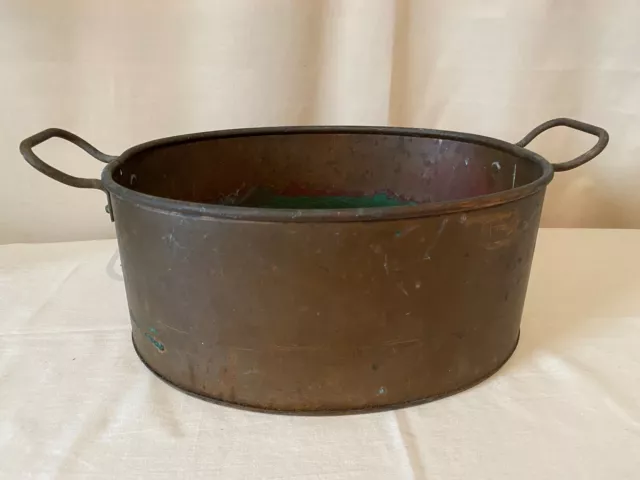 Vintage Large Oval Copper Cooking Pan Planter Pot 2 Handles 31cm x 26cm x 13cm