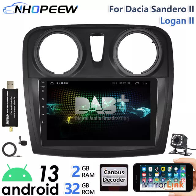 DAB+ 9" 32GB Android 13 Autoradio Für Dacia Logan 2 Sandero 2 GPS Navi RDS BT FM