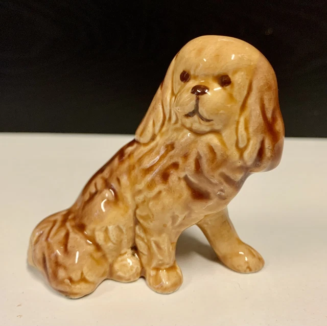 Vintage Pekingese Dog Figurine Caramel Ceramic Porcelain Japan