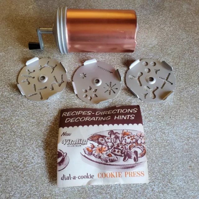 Mirro Dial A Cookie Press with 3 Discs Instructions Never Used Aluminum