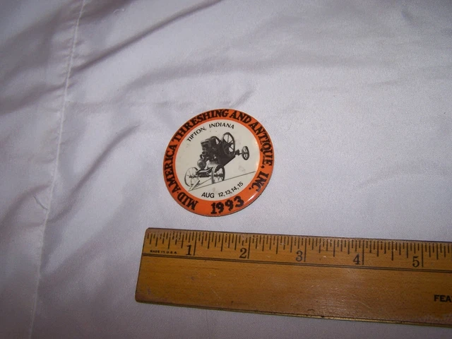 1993 MID-AMERICA THRESHING AND ANTIQUE Pinback Button Pin TIPTON INDIANA