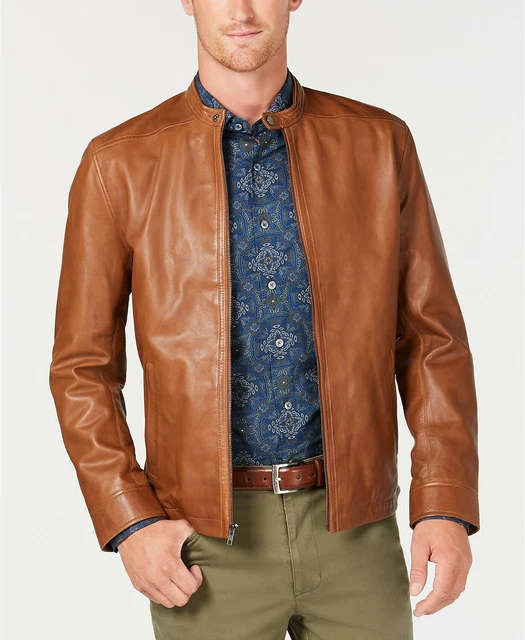 Jacket Leather Biker Motorcycle Men's Mens Lambskin Racer Cafe Vintage Tan 37