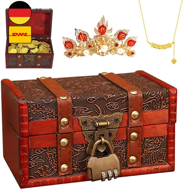 Schatztruhe Aus Holz Mit Zahlenschloss – Vintage-Kinder-Geschenkbox 24x17x10 Cm (Smaragdgrün)
