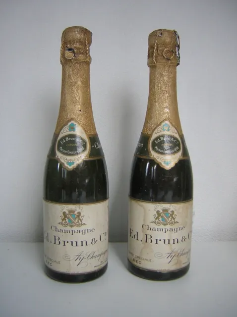 vin Champagne 2 demi Bouteilles Ed. Brun & Cie Cuvee Speciale Sec des année 60