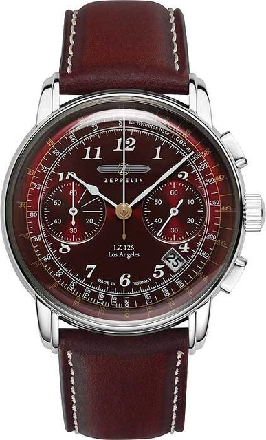 Zeppelin 7614-6 Herrenuhr, Los Angeles Chronograph Bordeaux Chronographen