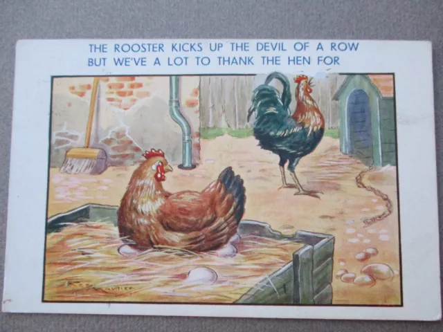 COMIC POSTCARD REG MAURICE The Rooster Kicks Up the Devil of a Row Hen Eggs