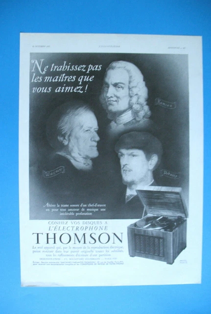Ducretet Thomson Electrophone Branch Wagner Debussy 1937 Press Advertisement