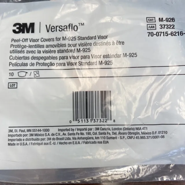 Versaflo Accessories Peel-Off Visor Cover, For M-925 Standard Visor 3M. 10 Count