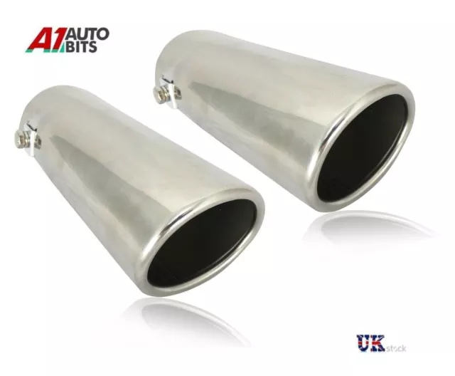 2x 60mm Chrome Stainless Steel Car Tail Exhaust Pipe Tip End Trim Racing Muffler