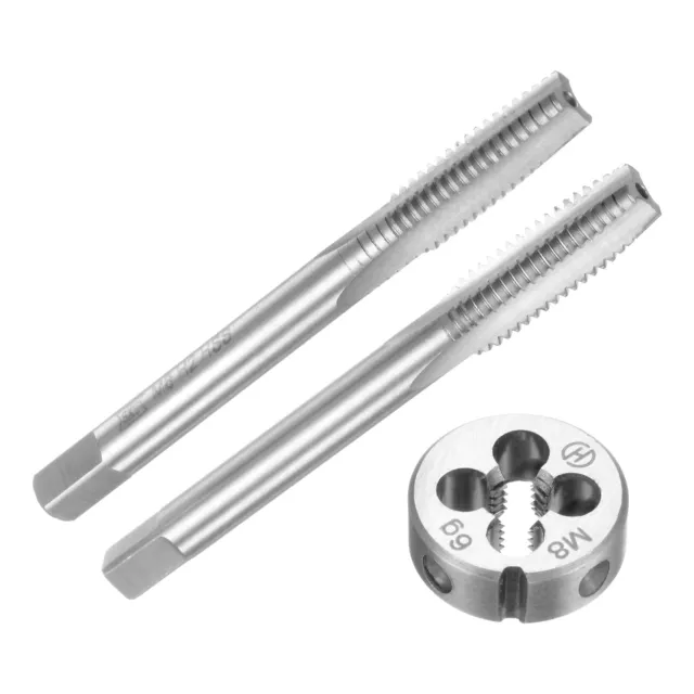 3pcs Metric Hand Tap & Die Set M8 x 1.25 Taper/Plug Thread Taps and Round Die