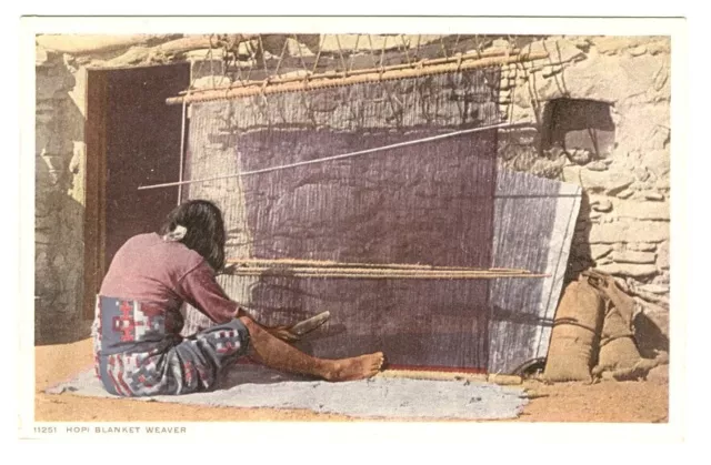 Indian Postcard Hopi Blanket Weaver Loom 1915