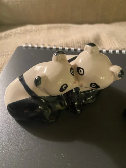 Vintage Kissing Panda Figurine - Cuddling - Hollow Ceramic - Made in China