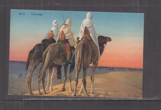 NORTH AFRICA, TAUREGS, CAMELS, c1925 ppc., unused.