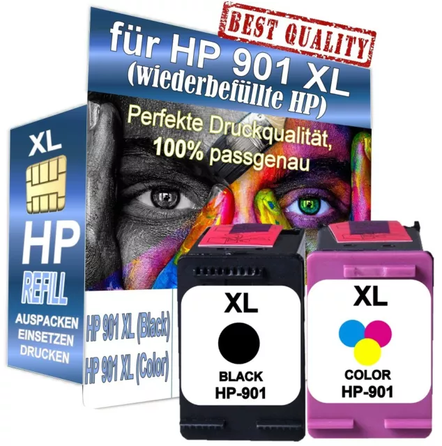 2 TINTE PATRONEN für HP 901 XL OFFICEJET J4524 J4540 J4550 4500 DRUCKER SET