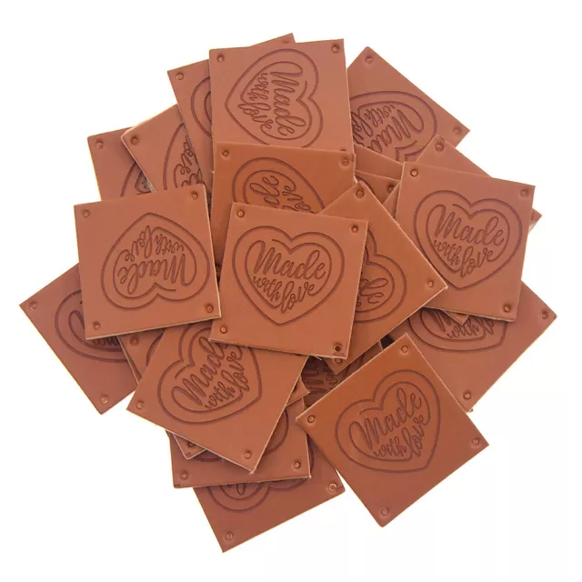 24pcs PU Leather Labels Tags Heart Handmade with Love Clothing Sewing Decor DIY