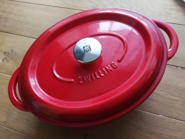 ZWILLING Cocotte 29cm Gusseisen Schmortopf mit Deckel Oval Rot Neuwertig