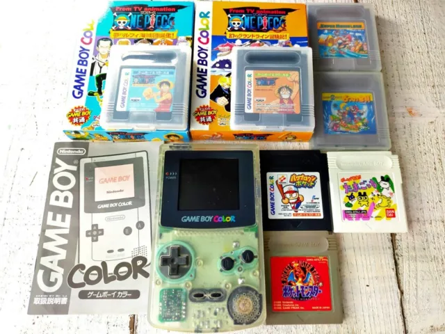 Nintendo Game Boy Color Portable Clear Console + 7 Japanese Games Working Good