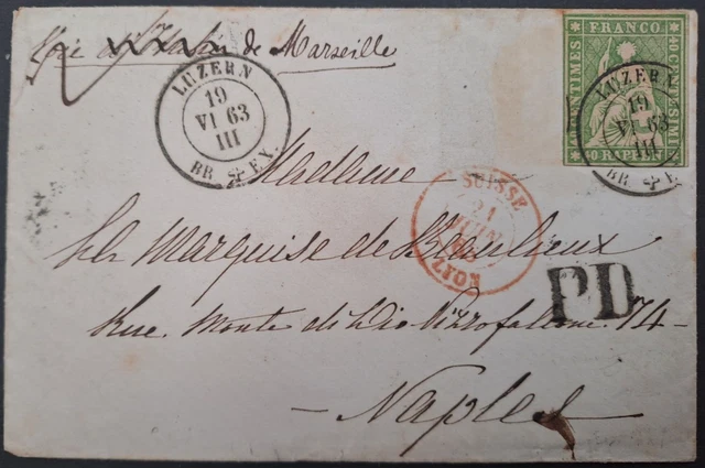Strubelauslandsbrief mit 26B4 / 26G Luzern-Neapel späte Verwendung 220,00+++