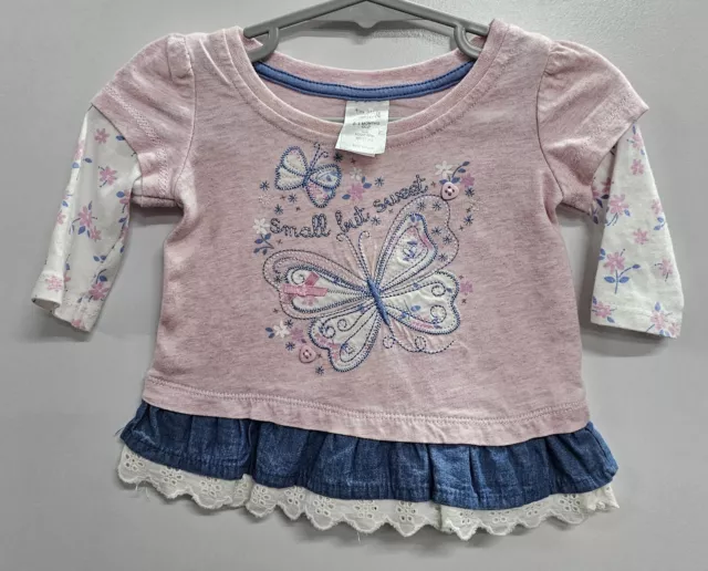 Tiny Little Wonders Baby Girls Size 000 Shirt Pink Butterflies Flowers Pre-Owned