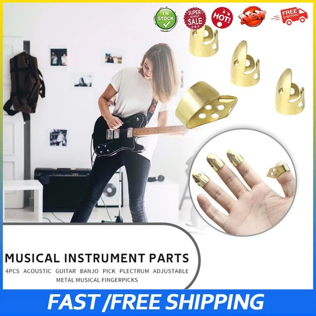 Adjustable 3 Finger Picks + 1 Thumb Pick Acoustic Guitar Banjo Pick (Gold)