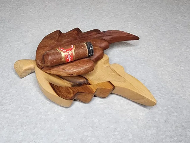 Vintage Wood Leaf Swivel Cigar Ashtray Saint Luis Rey Habana