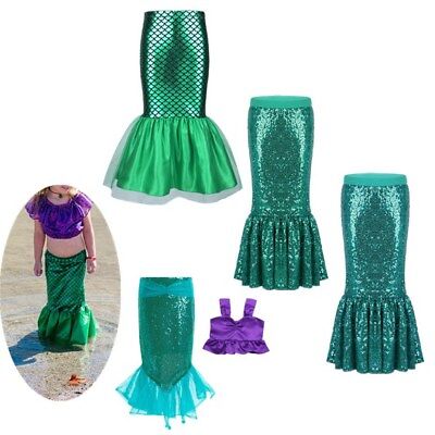 Mermaid Tail Skirt Costume Girls Cosplay Fancy Dress Princess Party Outfit Set