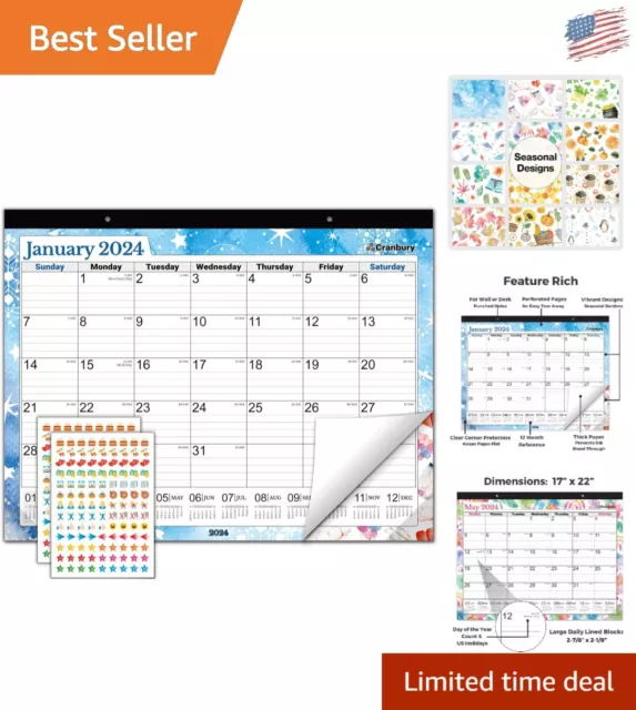 Extra Large Desk Calendar 2024 - 22x17 Monthly Deskpad Calendar with Stickers