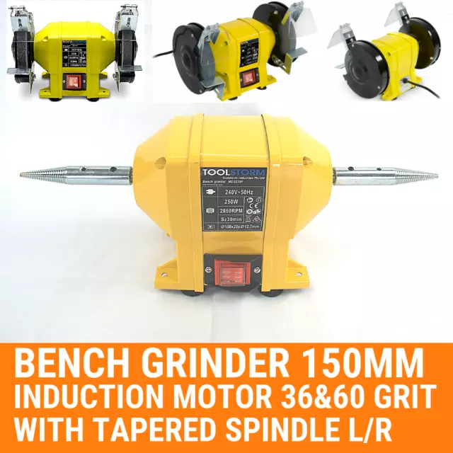 Bench Grinder 150Mm Induction Heavy Duty Sharpen Polisher & Tapered Spindle Set