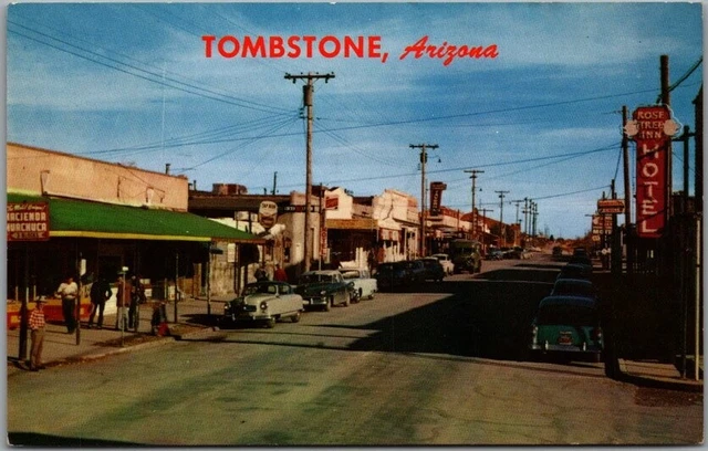 Vintage 1950s TOMBSTONE, Arizona Postcard "Allen Street" Downtown Scene / Unused