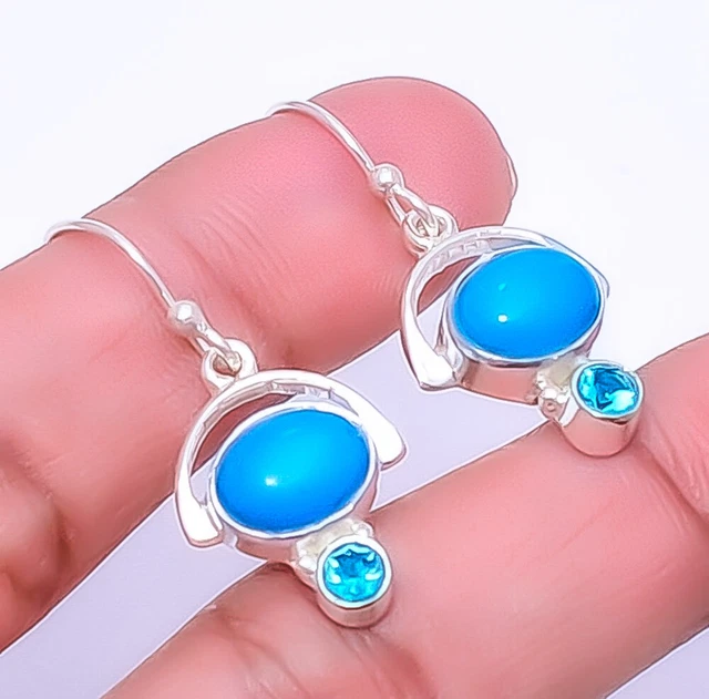 Sleeping Beauty Turquoise 925 Sterling Silver Earring 1.25" E_9196_67_49