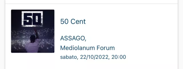 N. 2 BIGLIETTI TICKETS CONCERTO 50 Cent Milano Assago PARTERRE