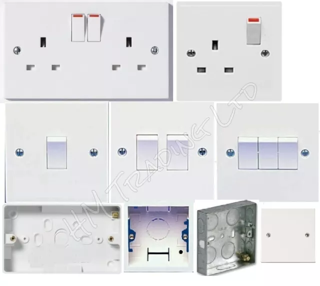 Switched Plug Sockets White Plastic UK Light Electrical Wall Socket 13 Amp