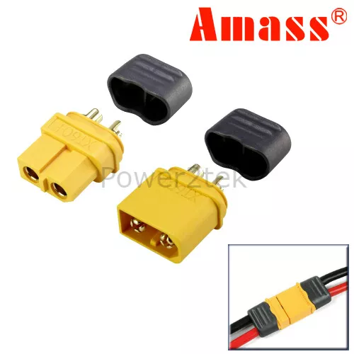 Amass XT60+ Male & Female Connectors/Plugs + Insulated Caps for RC Drone New UK