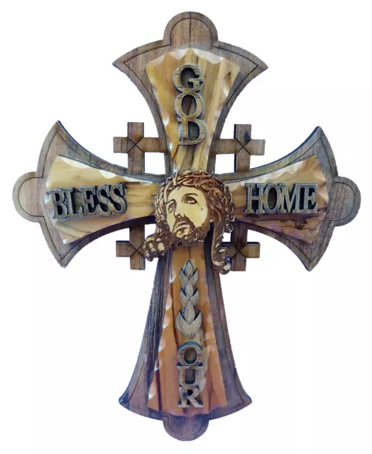 Crucifix Cross God Bless Our Home Jerusalem Jesus Wooden Wall Hanging Christian