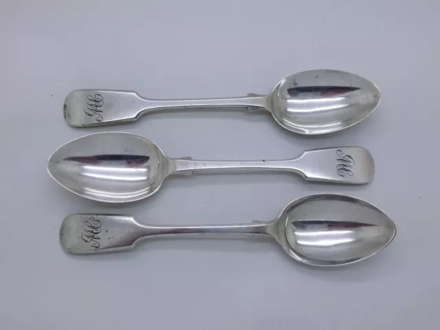 Victorian 1860 Set of 3 Sterling Silver Fiddle Teaspoons Hallmarked London