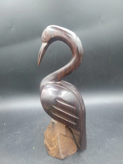Vintage Hand Carved Ironwood Crane Bird Figurine Statue 6.5” Wood