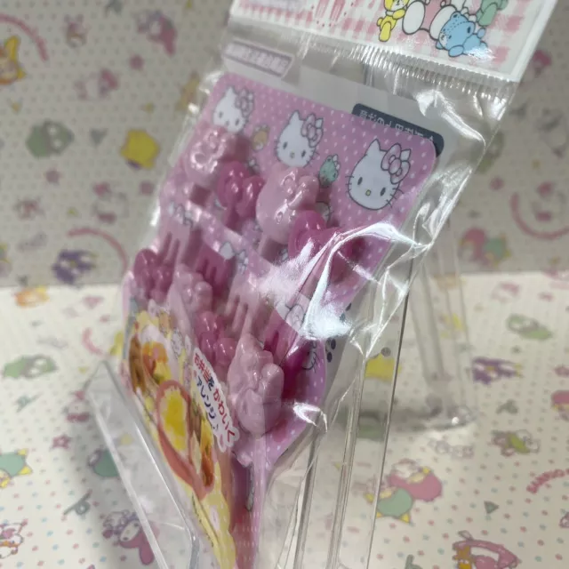 Hello Kitty Food Picks Fork 8pcs Face Ribbon Pink SANRIO Japan Party Lunch Box 3