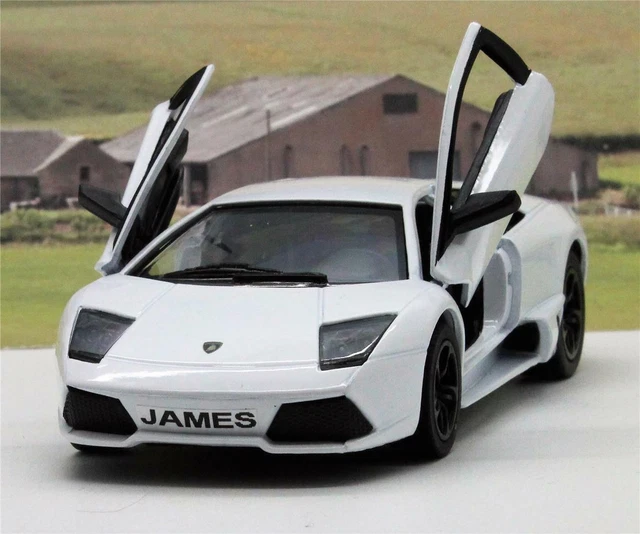 PERSONALISED PLATE White Lamborghini Toy Car Boys Dad Model Birthday Present