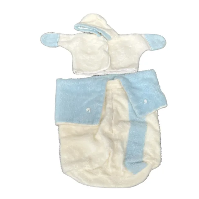 Infant Baby Snowsuit and Jacket Vintage White Blue Waterproof Fuzzy Carbag Pouch