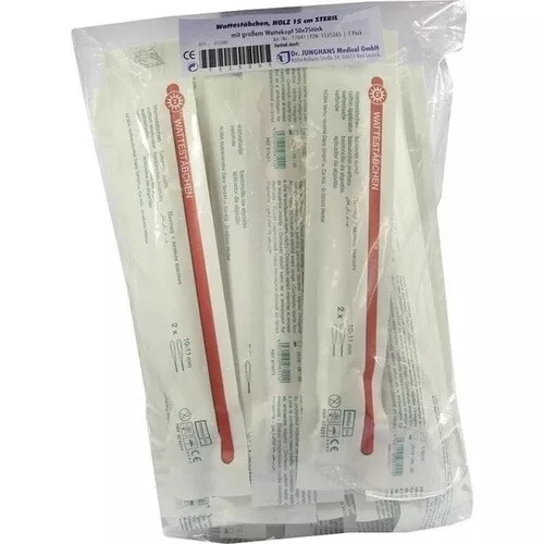 WATTESTÄBCHEN Holz 15 cm großer Kopf steril, 100 St PZN 01525265