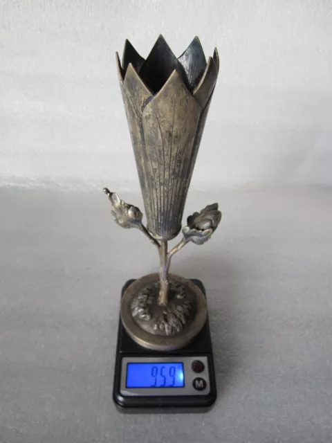 Antique 1890S Chinese Qing Export Tuck Chang Solid Sterling Silver Flower Vase